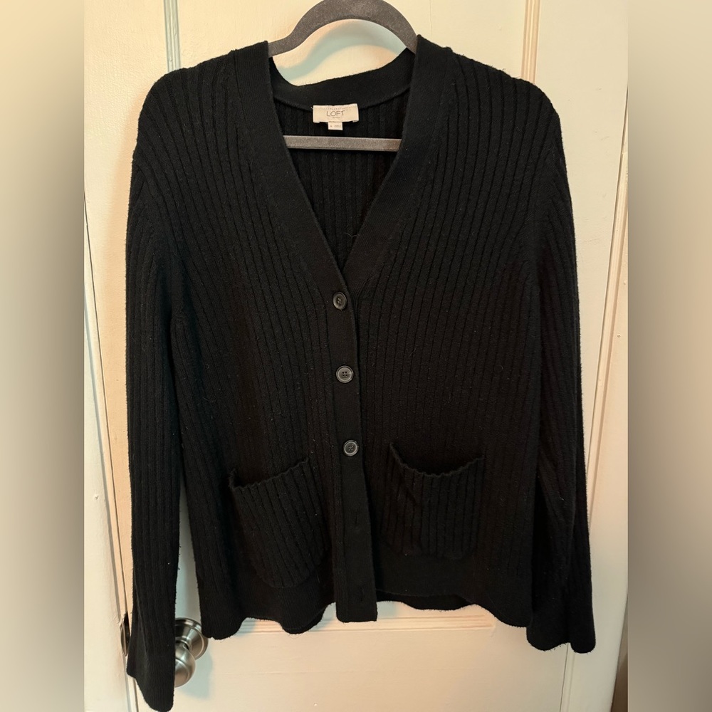 LOFT Ribbed Cardigan with Buttons